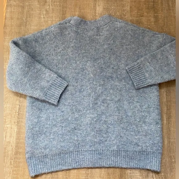 POL | Wool Cardigan Sweater Jumper in Dusty Blue Knit Button Front - L