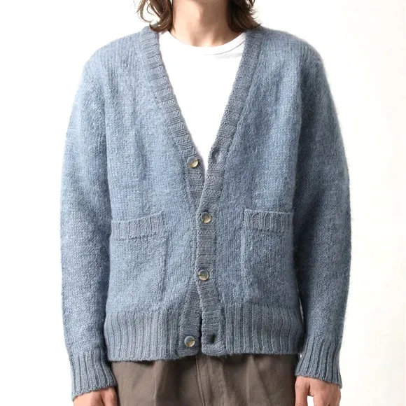 POL | Wool Cardigan Sweater Jumper in Dusty Blue Knit Button Front - L