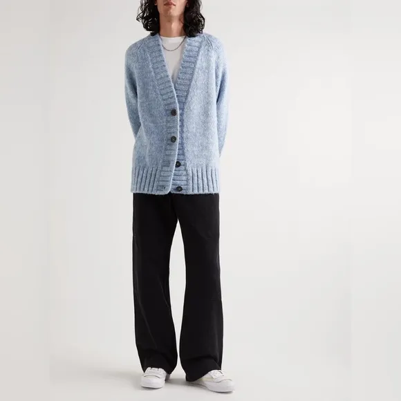 POL | Wool Cardigan Sweater Jumper in Dusty Blue Knit Button Front - L