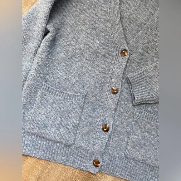 POL | Wool Cardigan Sweater Jumper in Dusty Blue Knit Button Front - L