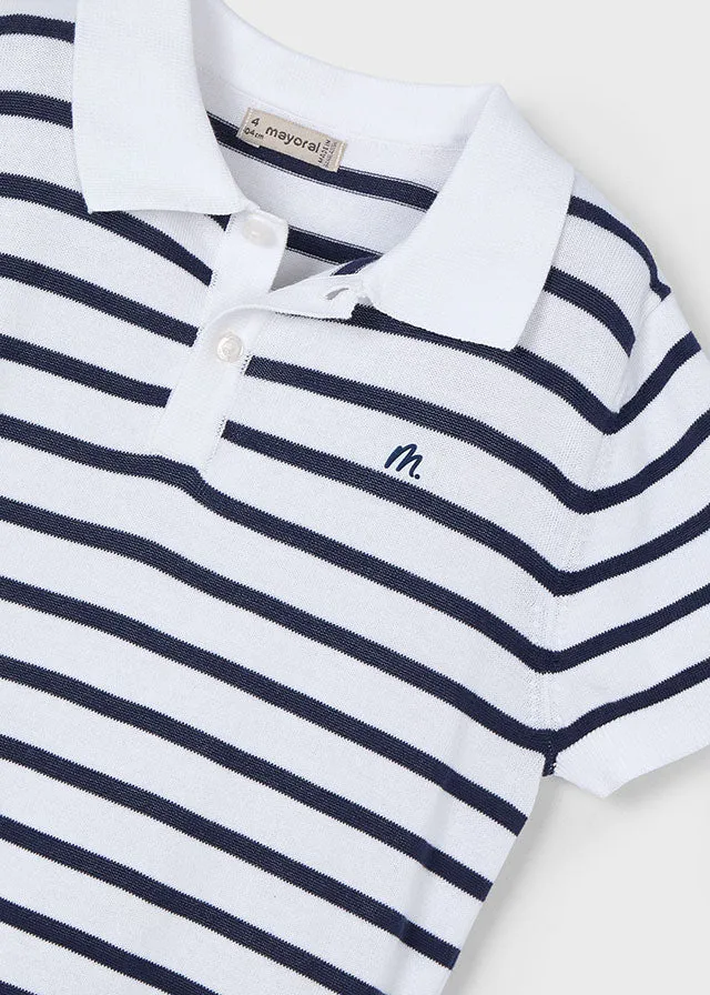 Pre-Order Mayoral 3104 White Navy Stripe Polo Shirt and Mayoral 3219 Navy Slim Shorts