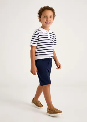 Pre-Order Mayoral 3104 White Navy Stripe Polo Shirt and Mayoral 3219 Navy Slim Shorts