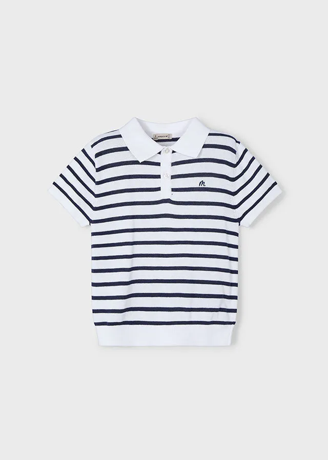 Pre-Order Mayoral 3104 White Navy Stripe Polo Shirt and Mayoral 3219 Navy Slim Shorts