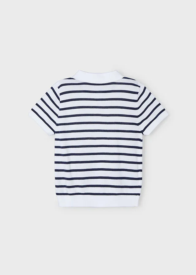 Pre-Order Mayoral 3104 White Navy Stripe Polo Shirt and Mayoral 3219 Navy Slim Shorts