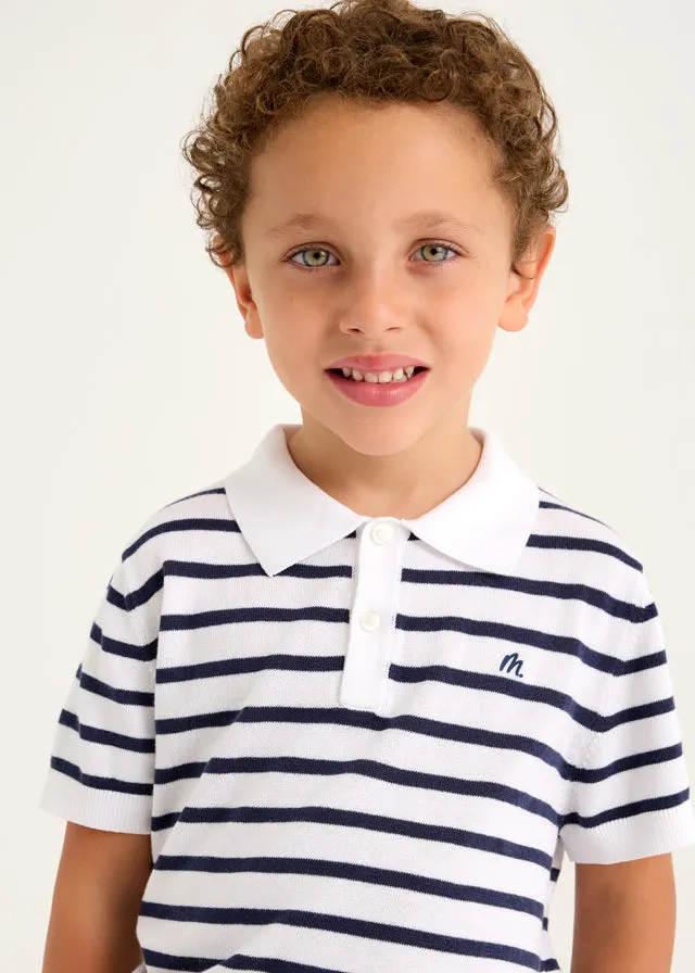 Pre-Order Mayoral 3104 White Navy Stripe Polo Shirt and Mayoral 3219 Navy Slim Shorts