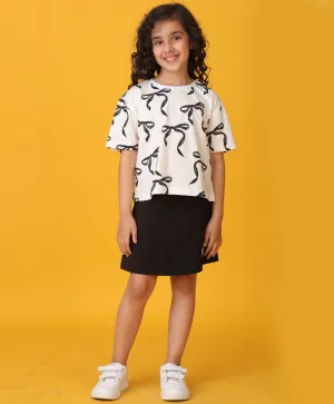 PRETTY BLACK BOW SUMMER BLACK SKIRT SET - WHITE/BLACK