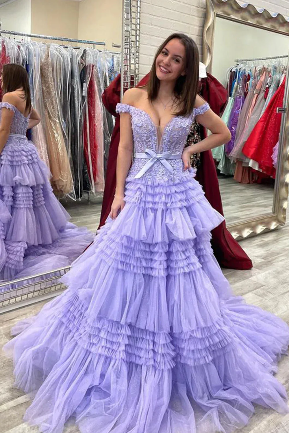 Princess A Line Off the Shoulder Light Pink Long Prom Dress with Ruffles