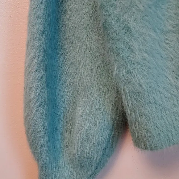 Princess Polly NEW Merlo Fuzzy Green V Neck Cardigan Sweater Medium Large
