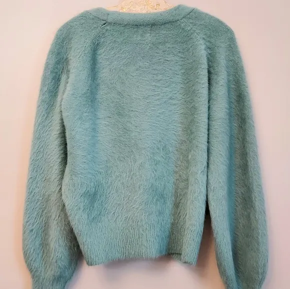 Princess Polly NEW Merlo Fuzzy Green V Neck Cardigan Sweater Medium Large
