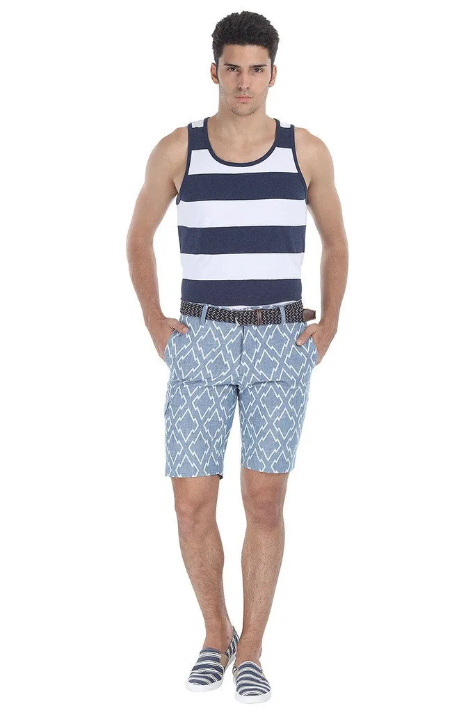 Printed Denim Slim Fit Shorts