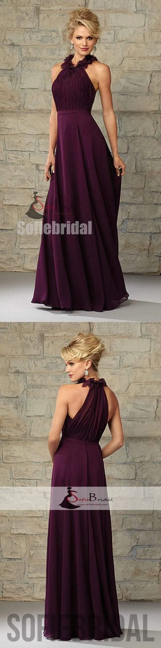 Purple Chiffon Bridesmaid Dresses, Long Bridesmaid Dresses, Cheap Bridesmaid Dresses, PD0496