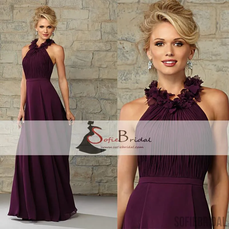 Purple Chiffon Bridesmaid Dresses, Long Bridesmaid Dresses, Cheap Bridesmaid Dresses, PD0496