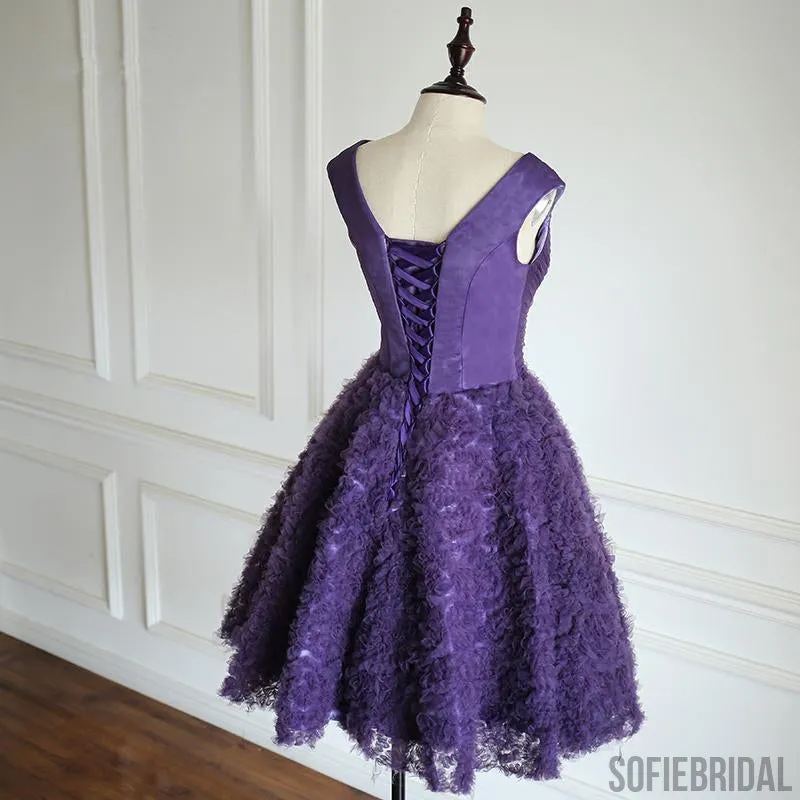 Purple V-neck Tulle Homecoming Dresses, Special Design For 2017 Homecoming, SF0089