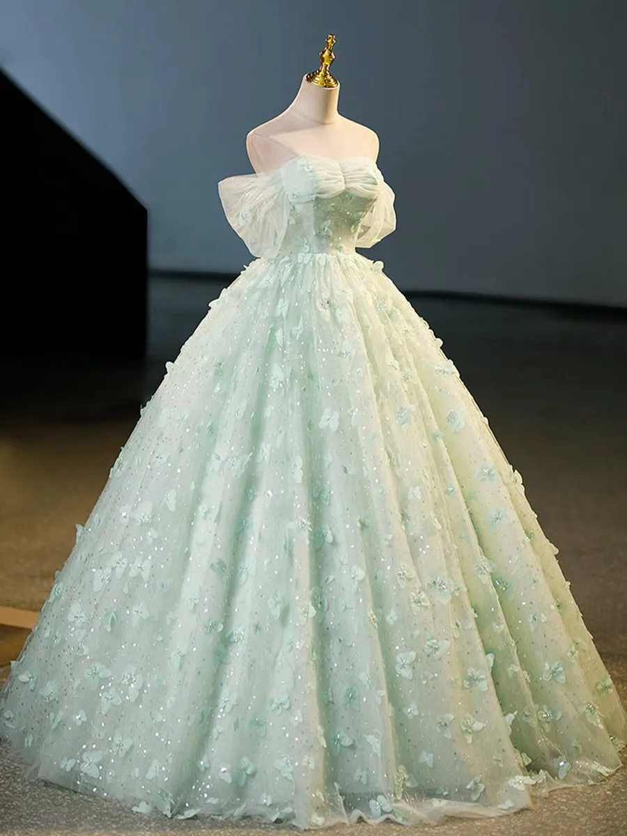 Quinceanera Dresses Tulle A-line Lace Long Prom Dresses Lace Long Sweet Dresses