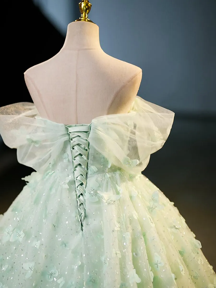 Quinceanera Dresses Tulle A-line Lace Long Prom Dresses Lace Long Sweet Dresses