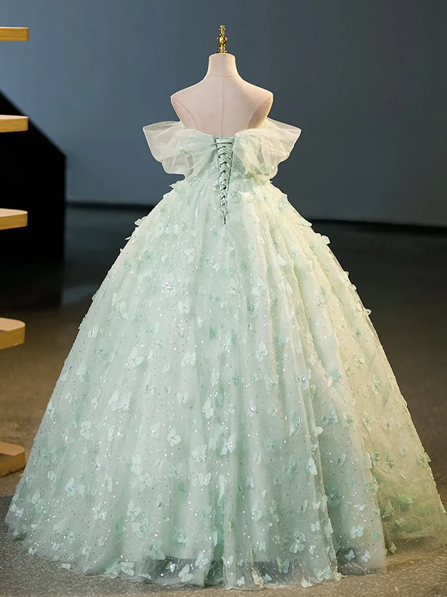Quinceanera Dresses Tulle A-line Lace Long Prom Dresses Lace Long Sweet Dresses