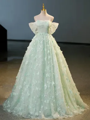 Quinceanera Dresses Tulle A-line Lace Long Prom Dresses Lace Long Sweet Dresses