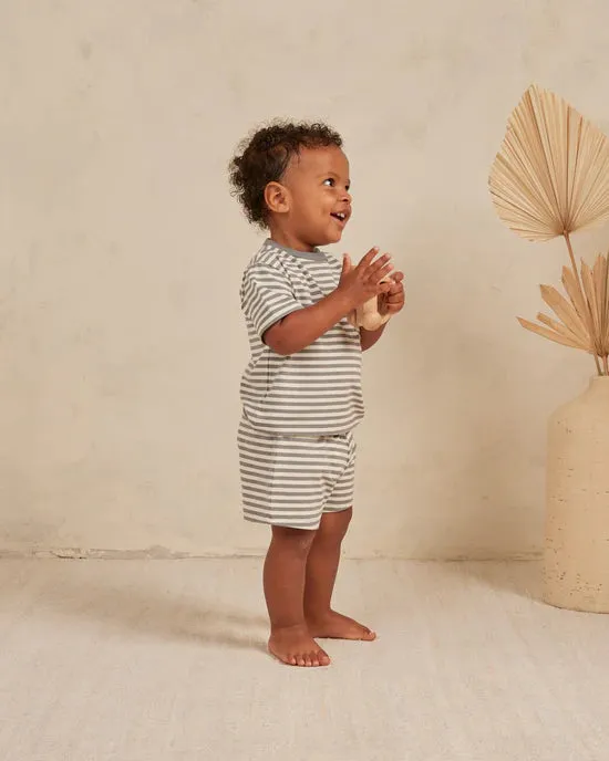 Quincy Mae Boxy Pocket Tee and Short Set - Lagoon Stripe