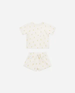 Quincy Mae Boxy Pocket Tee and Short Set - Lemons