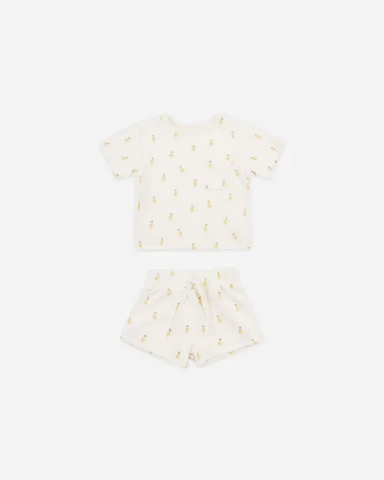 Quincy Mae Boxy Pocket Tee and Short Set - Lemons