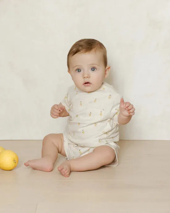 Quincy Mae Boxy Pocket Tee and Short Set - Lemons
