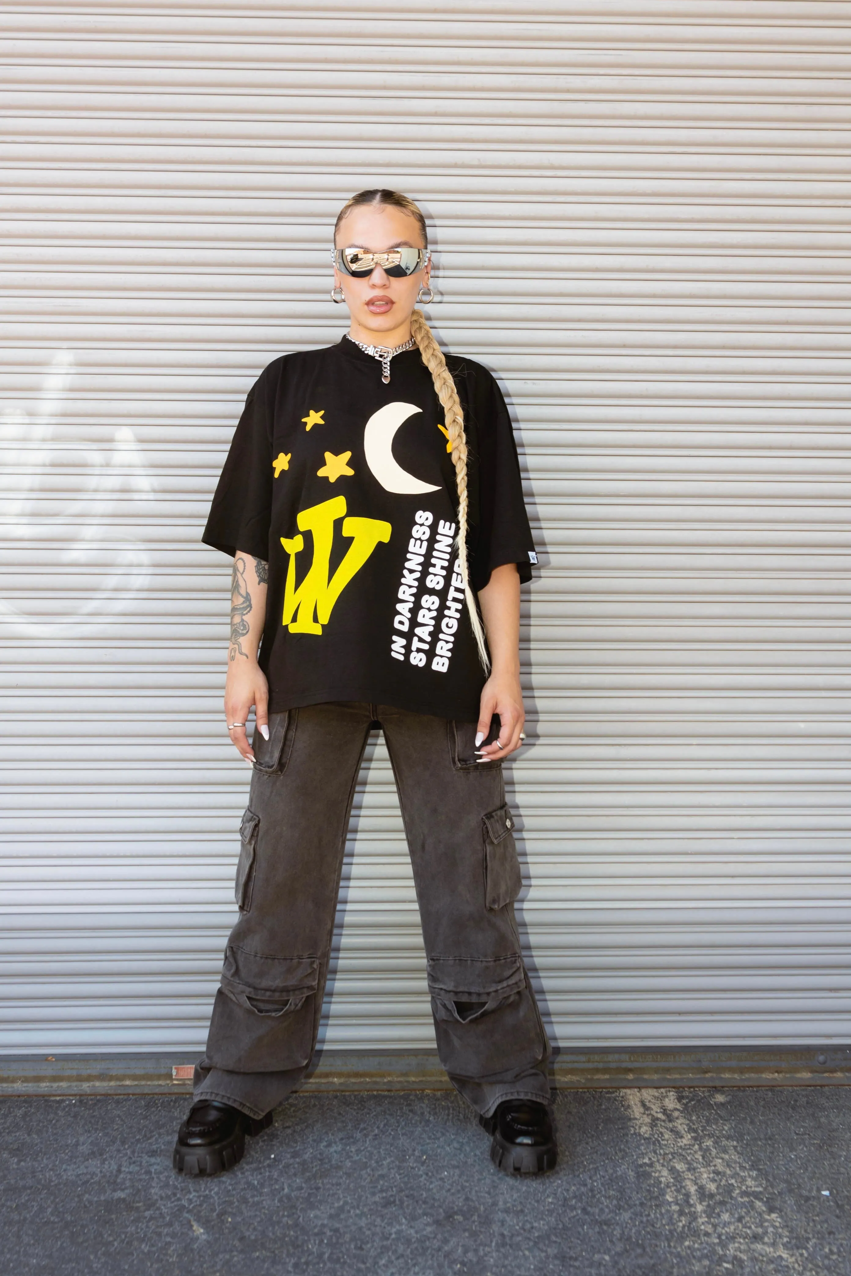 "Night & Day" Heavyweight Boxy Tee (Black) *Oversized*