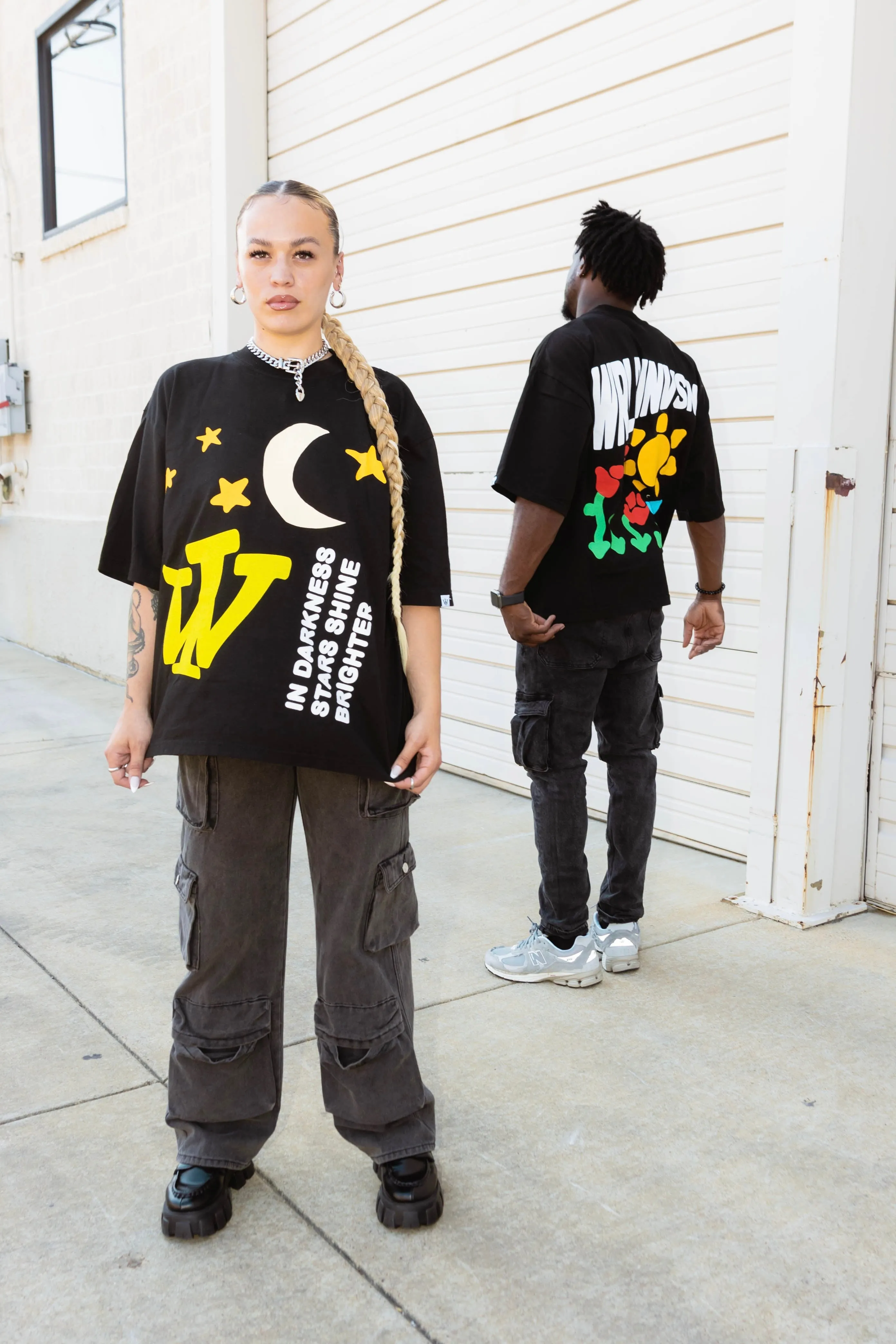 "Night & Day" Heavyweight Boxy Tee (Black) *Oversized*