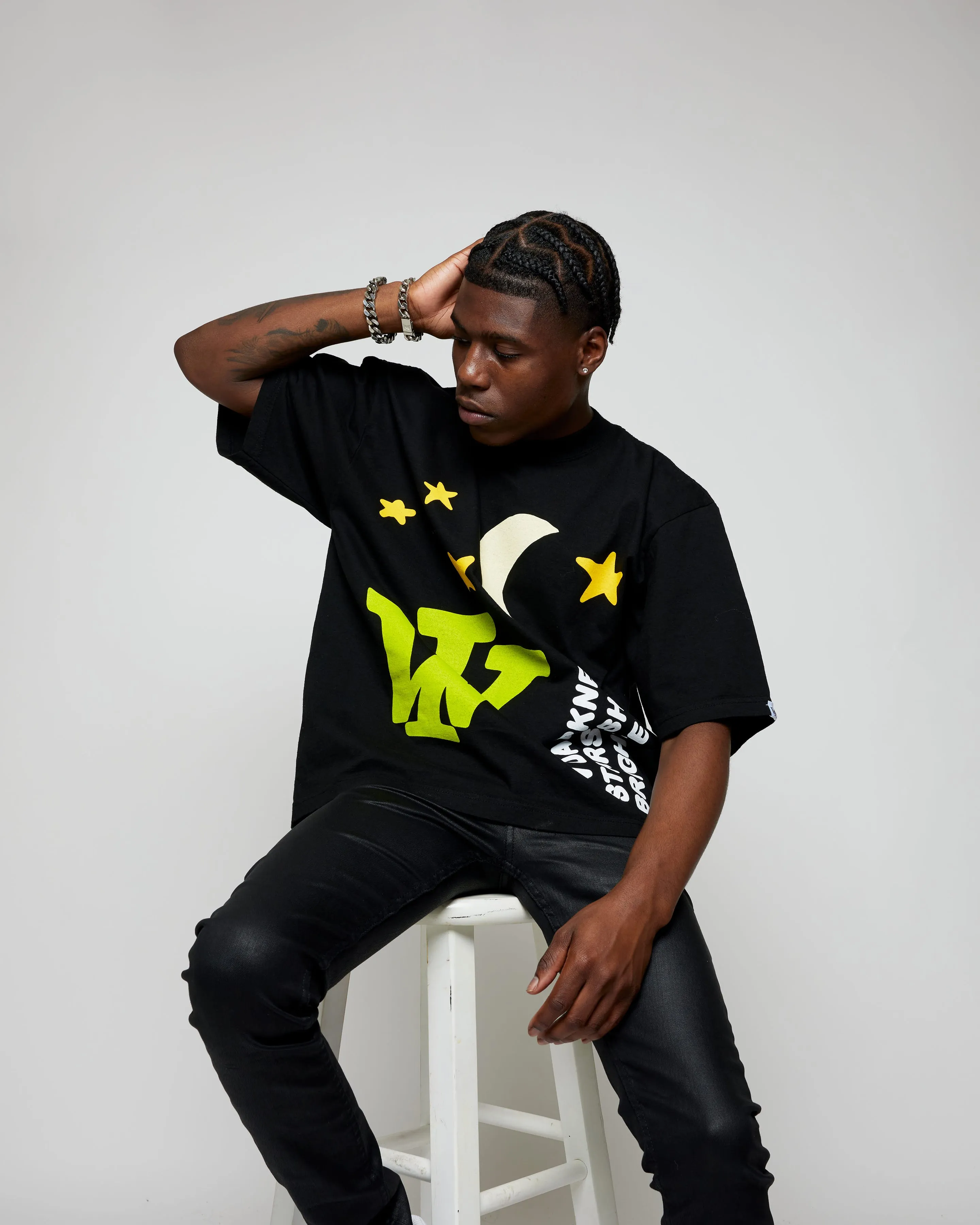 "Night & Day" Heavyweight Boxy Tee (Black) *Oversized*