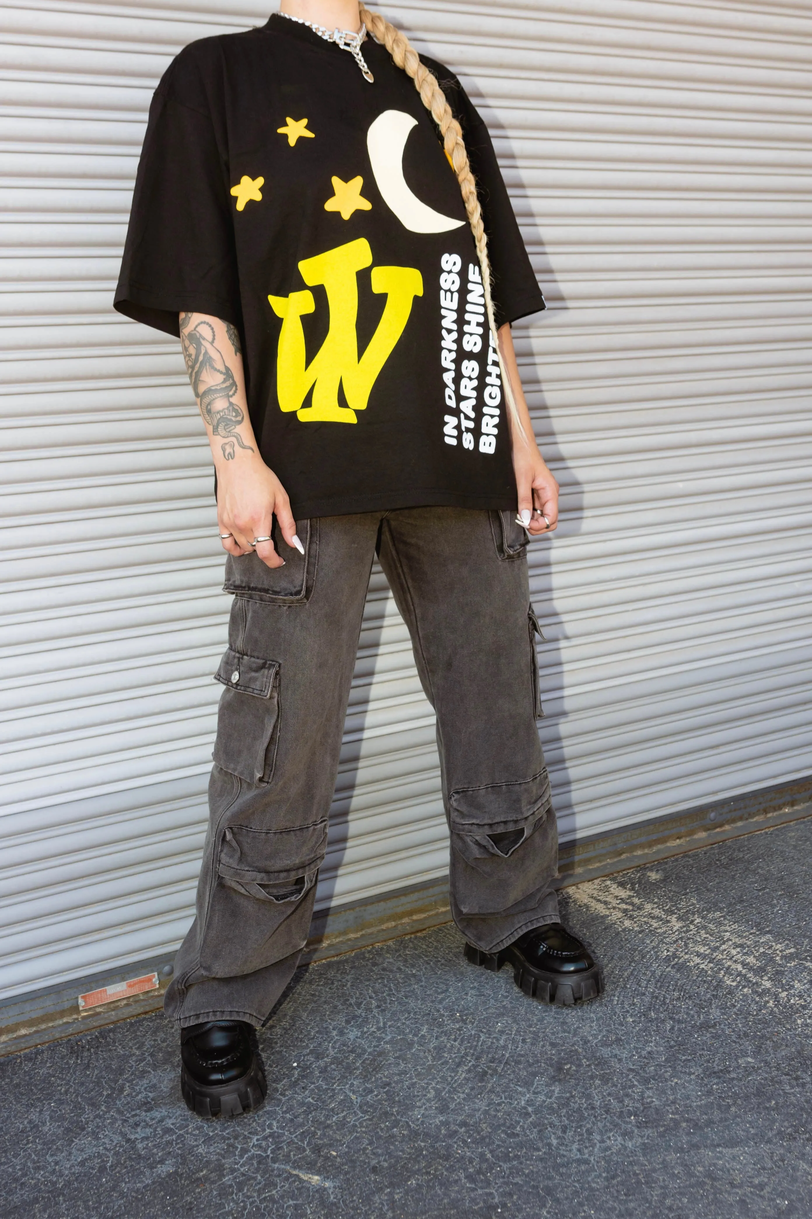 "Night & Day" Heavyweight Boxy Tee (Black) *Oversized*