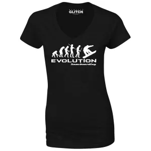 Reality Glitch Evolution of Snowboarding Womens T-Shirt - V-Neck