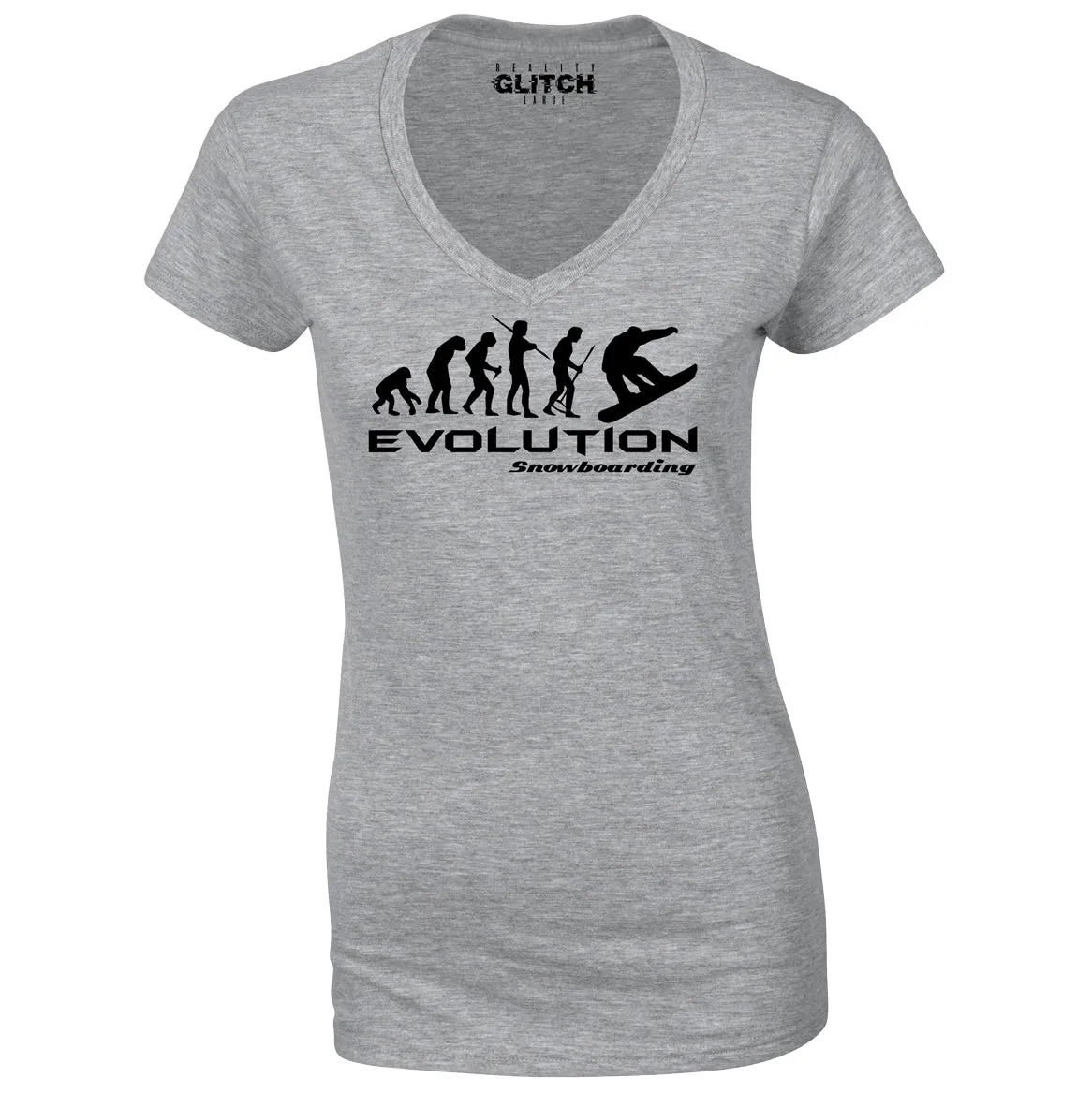 Reality Glitch Evolution of Snowboarding Womens T-Shirt - V-Neck