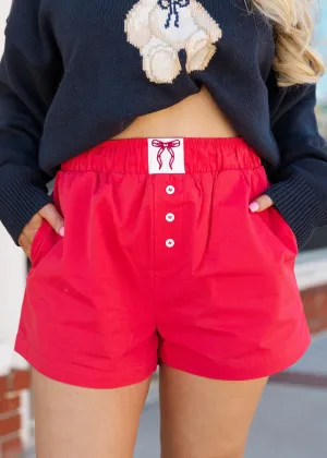 Red High Waisted Boxy Shorts