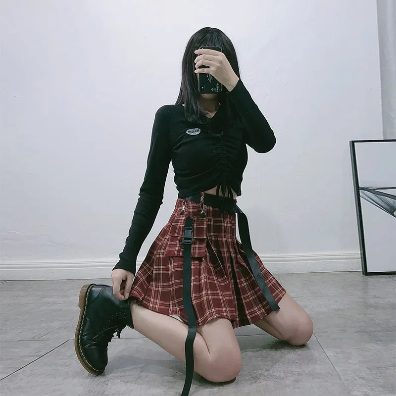 Red plaid skirt KF81284