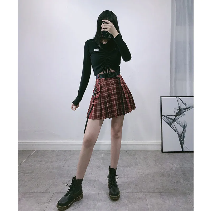 Red plaid skirt KF81284