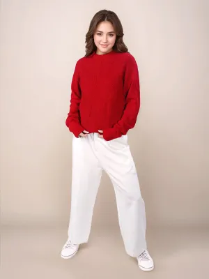 Red Solid Slip-On Sweater