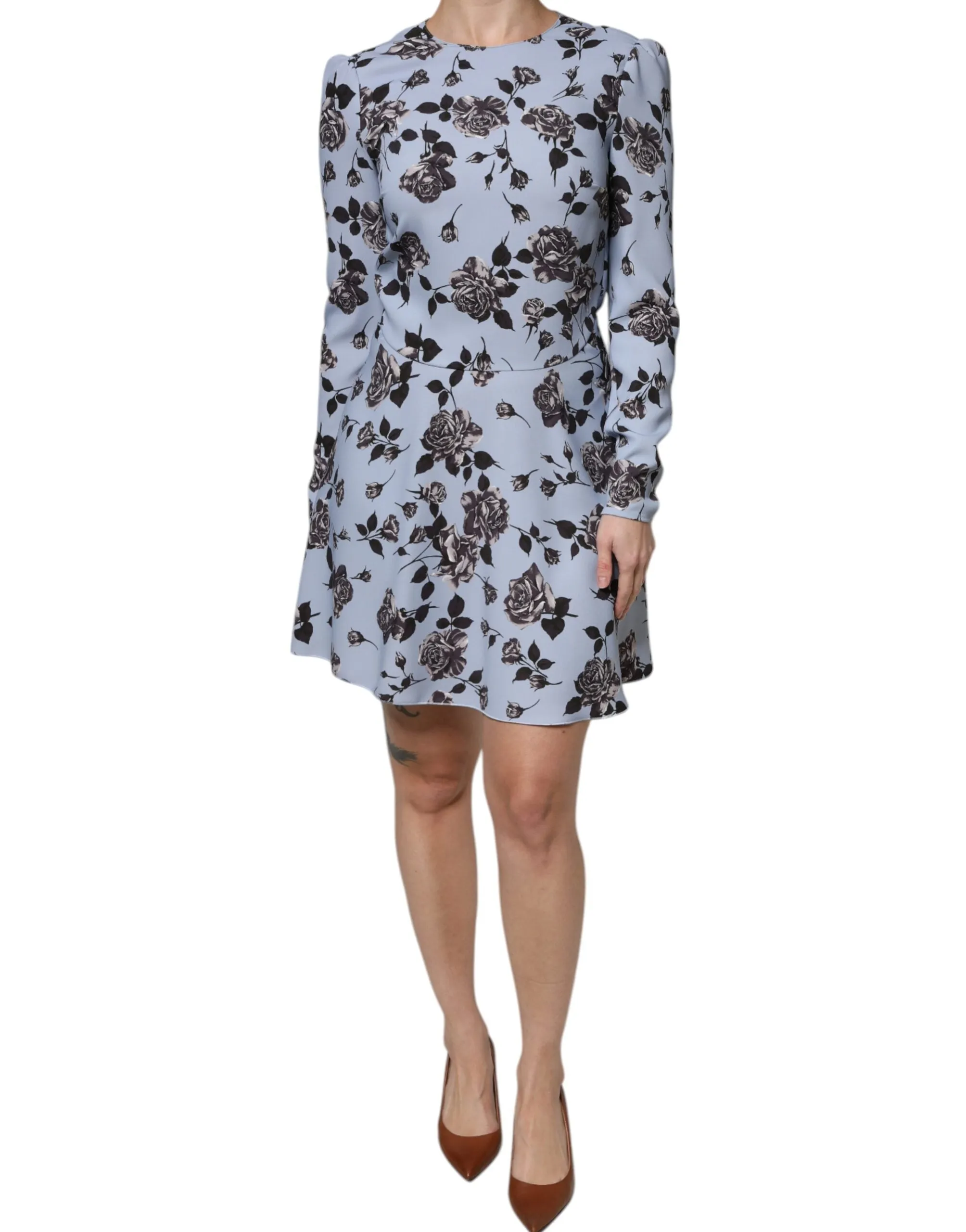 RED VALENTINO Women Blue Dress 100% Polyester Floral Print Mini Bodycon Sz IT 40