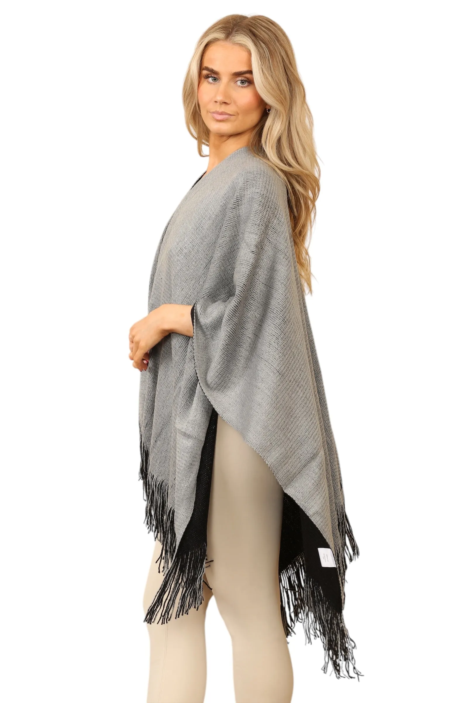 Reversible Plain Check Print Oversized Shawl