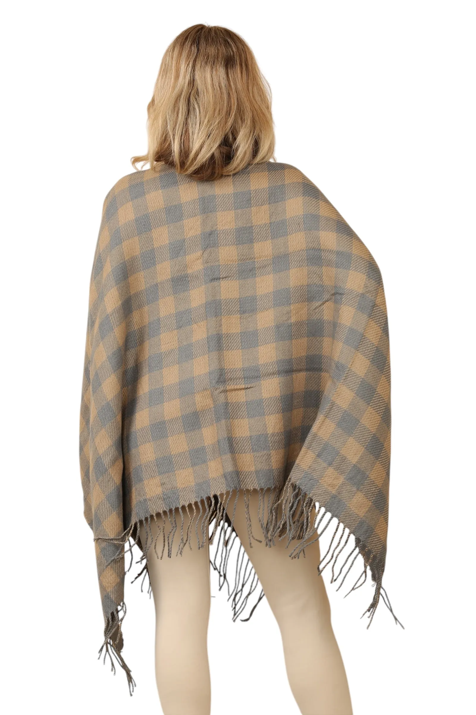 Reversible Plain Check Print Oversized Shawl