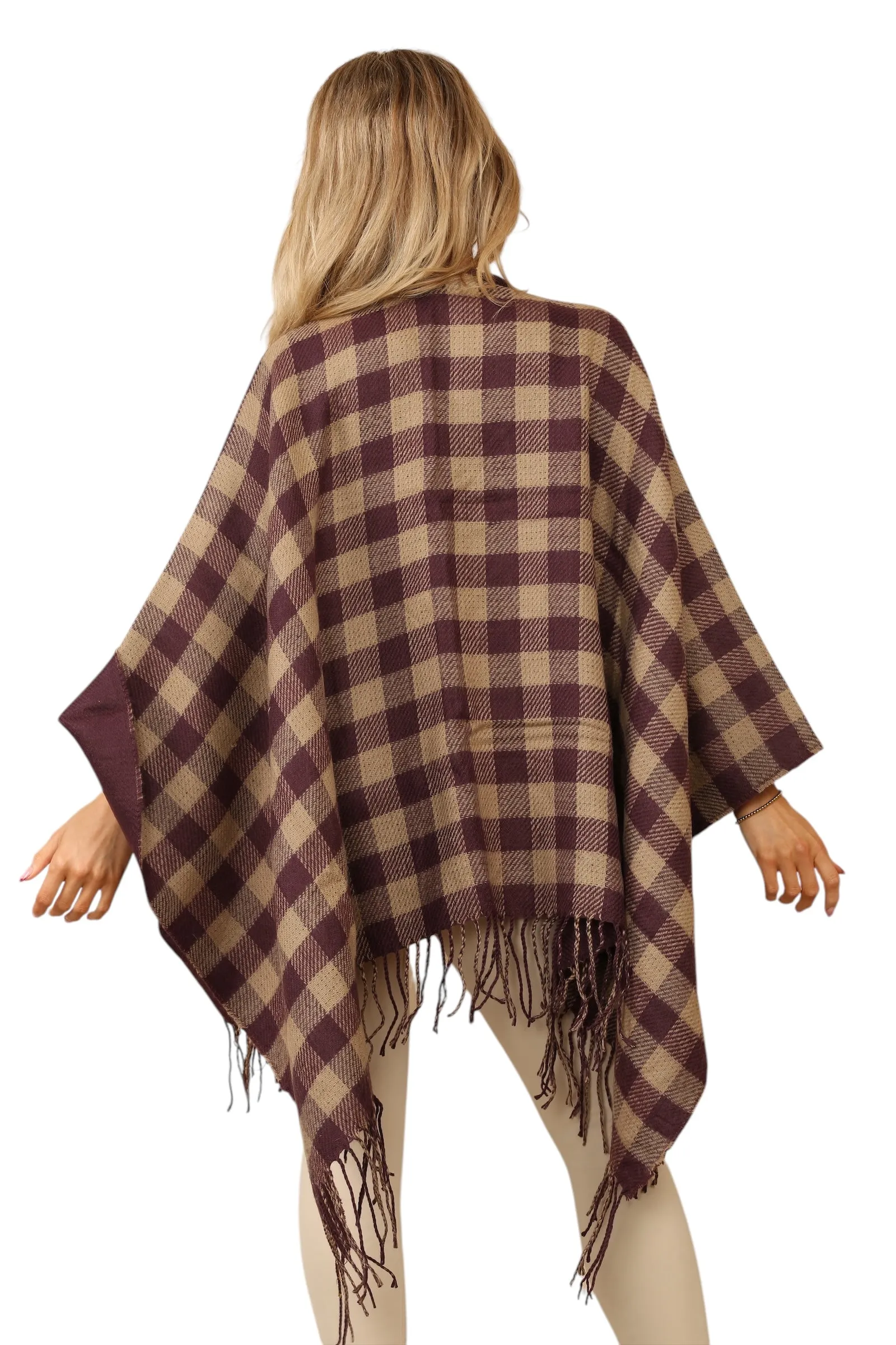 Reversible Plain Check Print Oversized Shawl