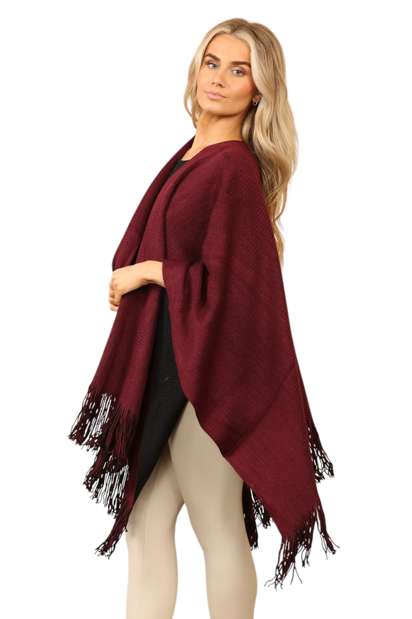 Reversible Plain Check Print Oversized Shawl