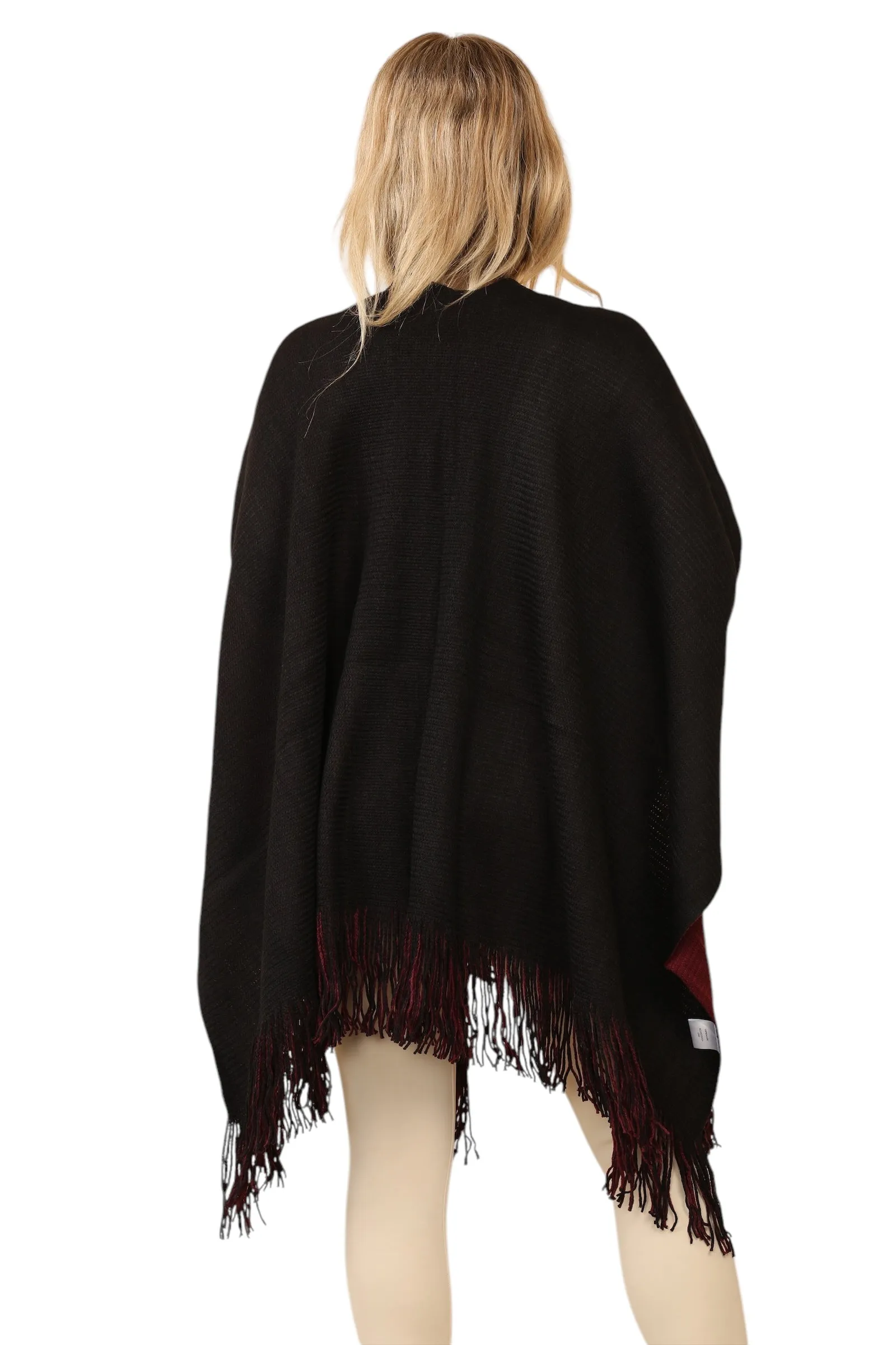 Reversible Plain Check Print Oversized Shawl