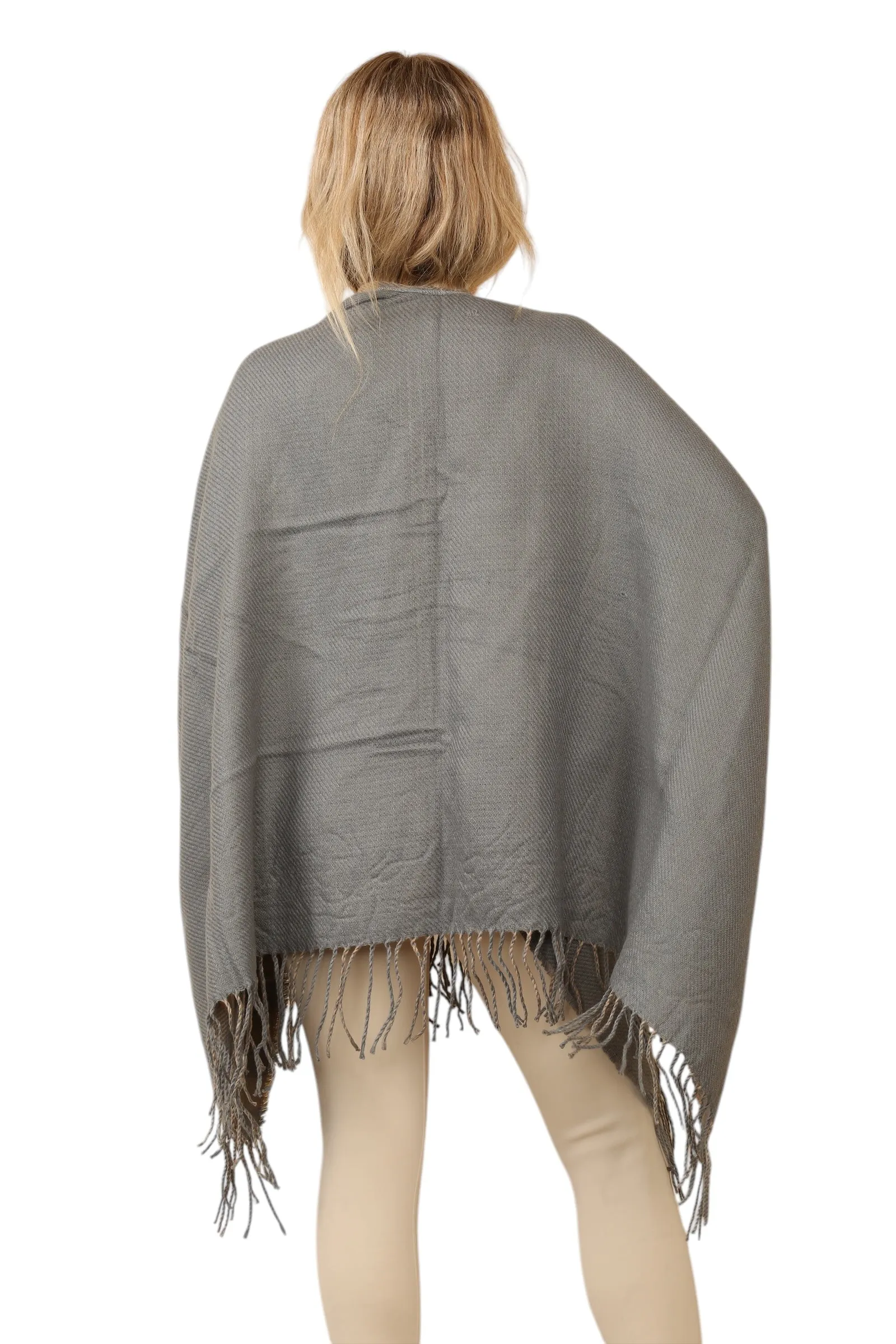 Reversible Plain Check Print Oversized Shawl