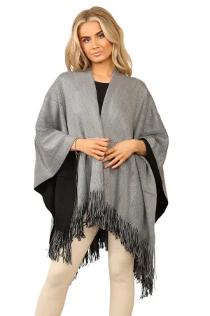 Reversible Plain Check Print Oversized Shawl