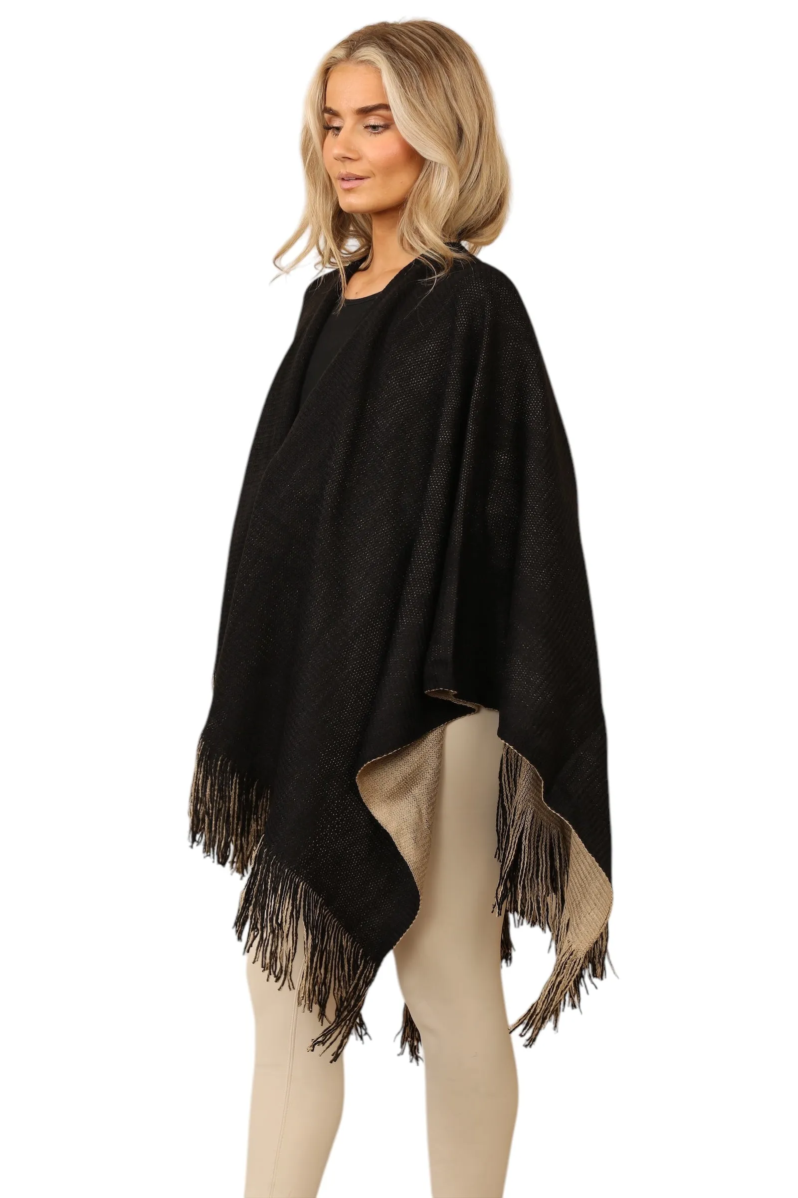 Reversible Plain Check Print Oversized Shawl