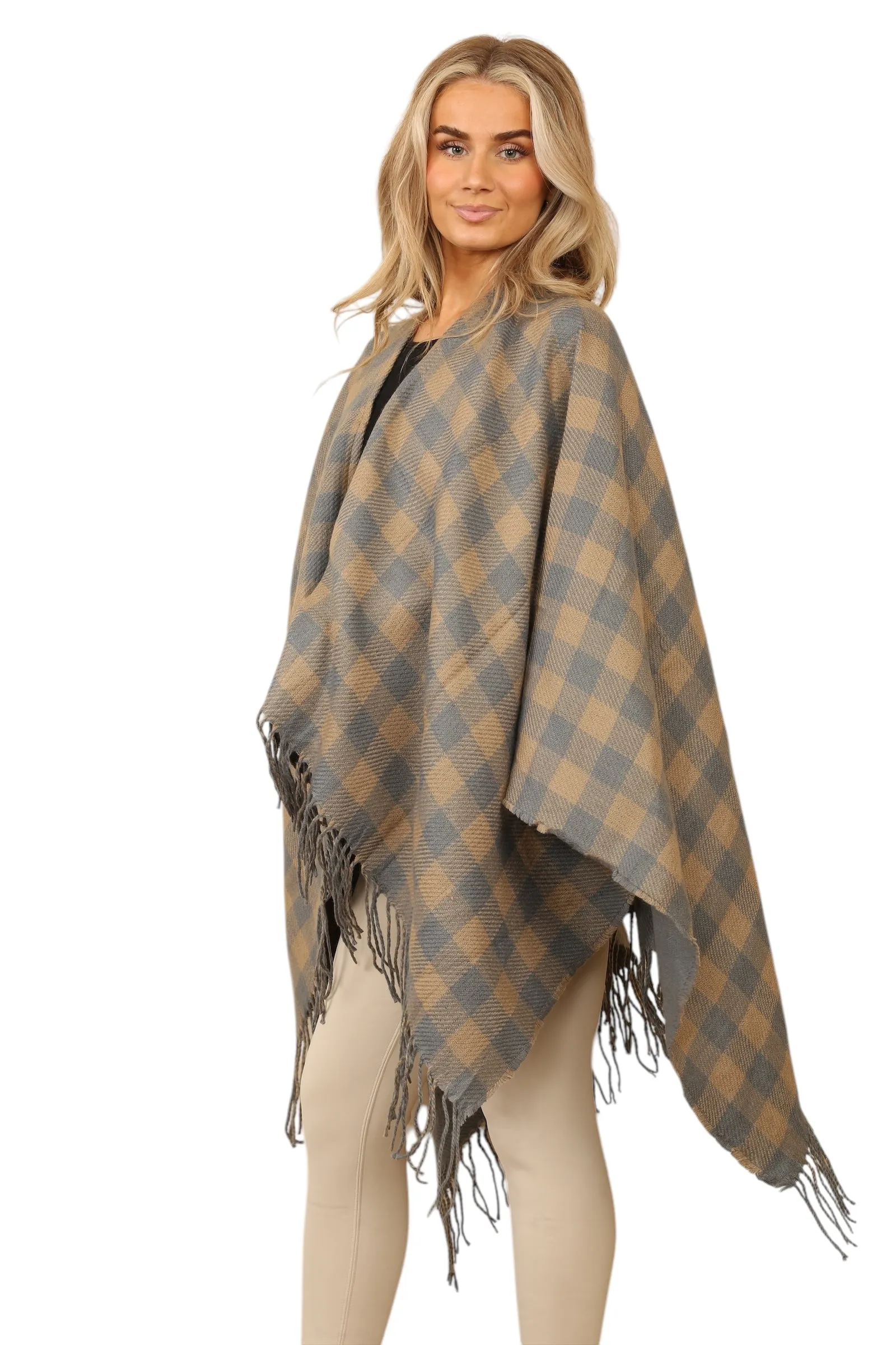 Reversible Plain Check Print Oversized Shawl