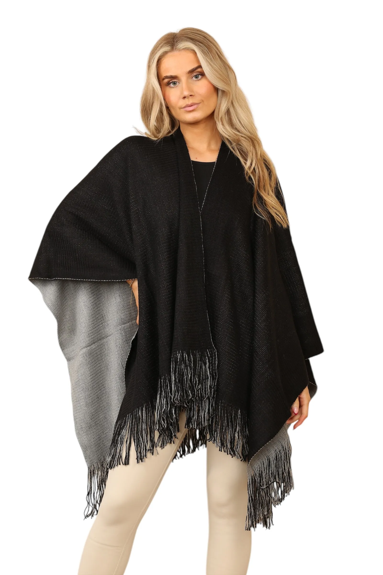 Reversible Plain Check Print Oversized Shawl
