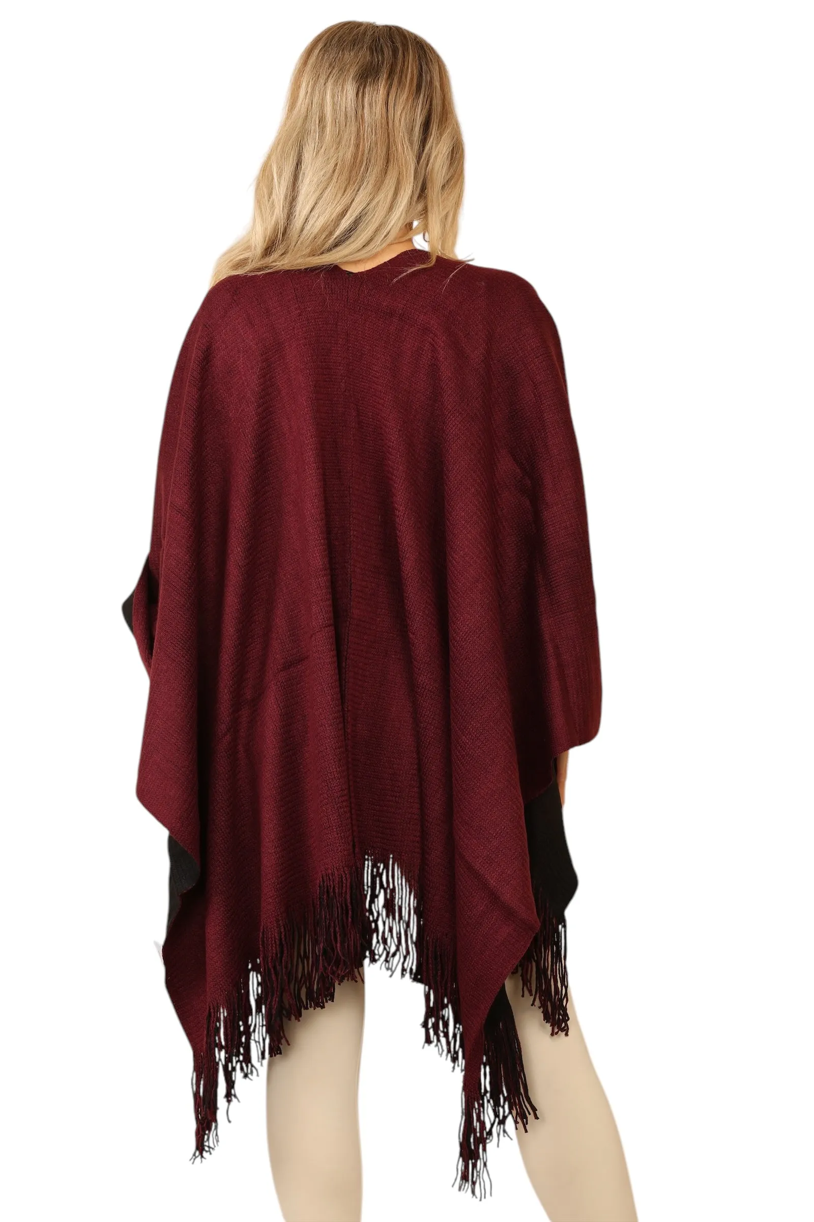 Reversible Plain Check Print Oversized Shawl