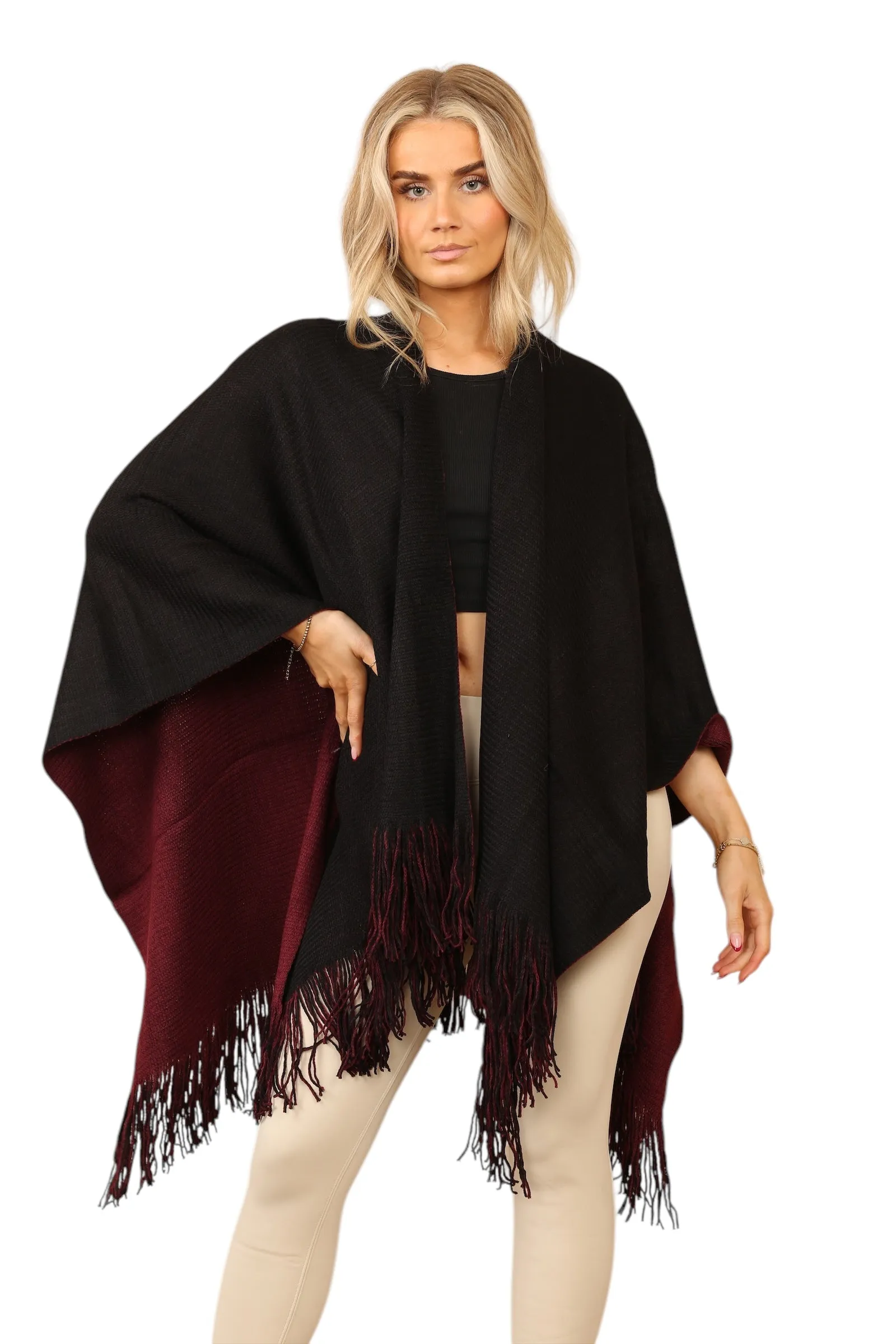 Reversible Plain Check Print Oversized Shawl