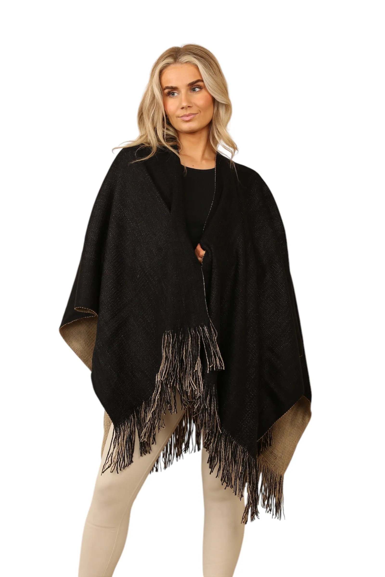 Reversible Plain Check Print Oversized Shawl