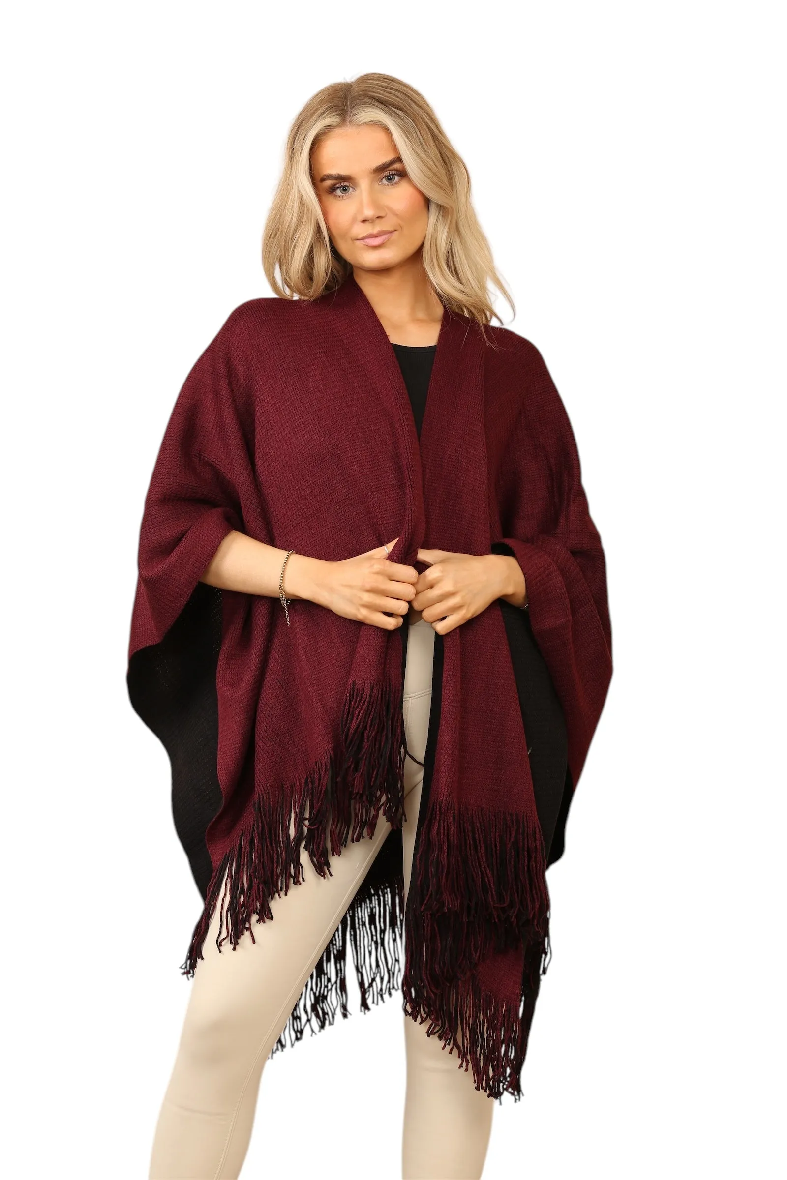 Reversible Plain Check Print Oversized Shawl